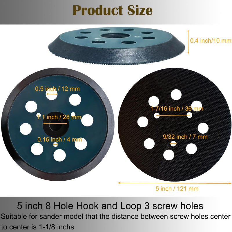 Tockrop 5 Inch 8 Hole Replacement Sander pad for Porter Cable 343, 343k, 390, 390K, 382, 343VSK Orbital Sander- 5" Hook and Loop Sanding pad for Woodworking Metal Automotive Sander - Image 2